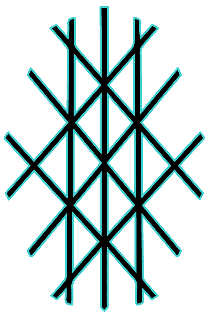 Significado del símbolo Web of Wyrd y explicación histórica, diseño negro y azul brillante