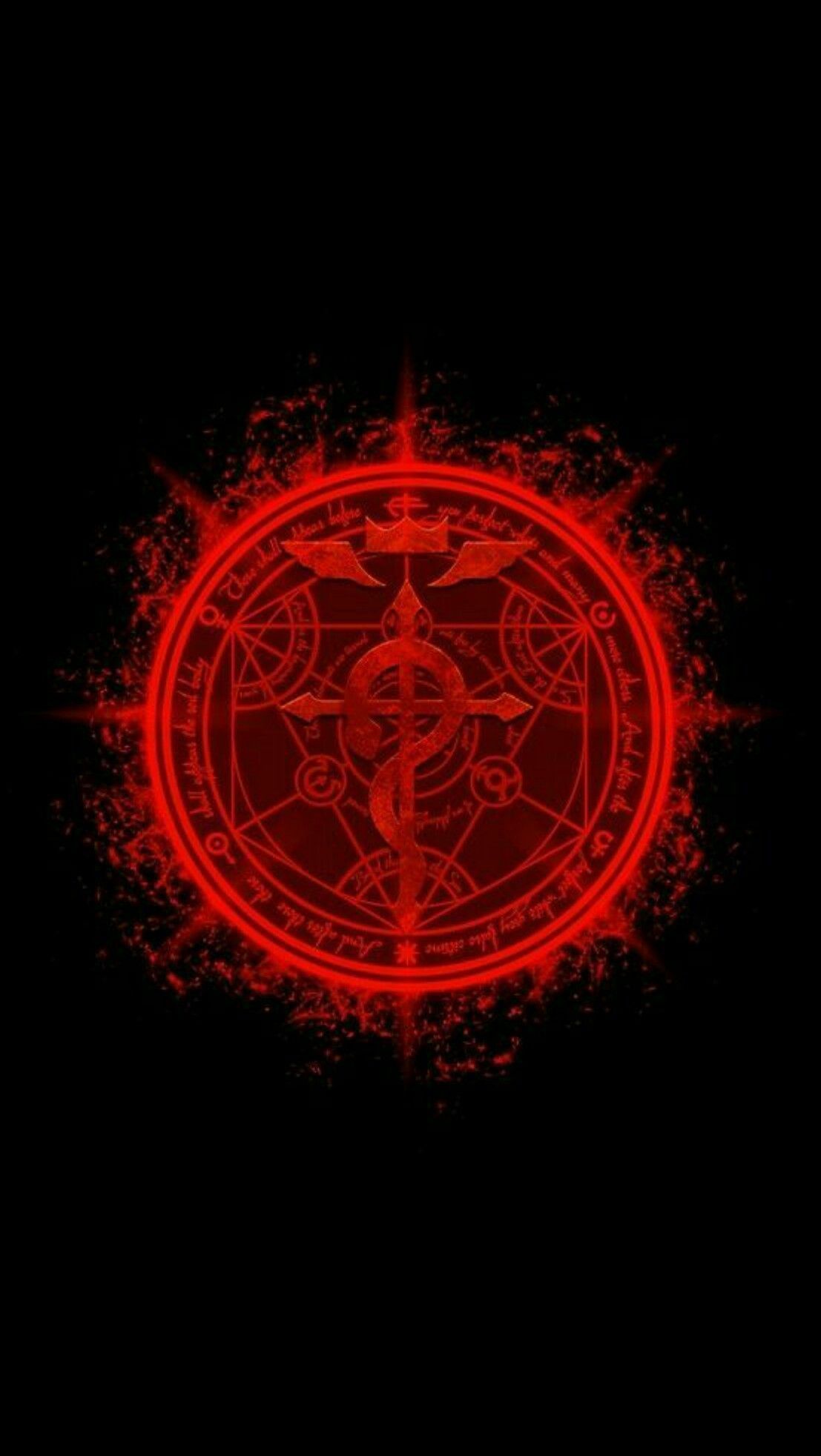 Símbolo de llama - metal completo - fraternidad - fma - mostrado en rojo brillante