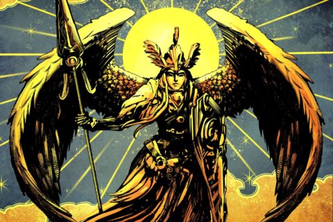 A-valkyrie-symbol-with-large-wings-helmet-and-spear-in-front-of-a-golden-sun