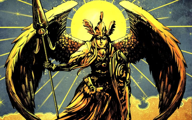 A-valkyrie-symbol-with-large-wings-helmet-and-spear-in-front-of-a-golden-sun