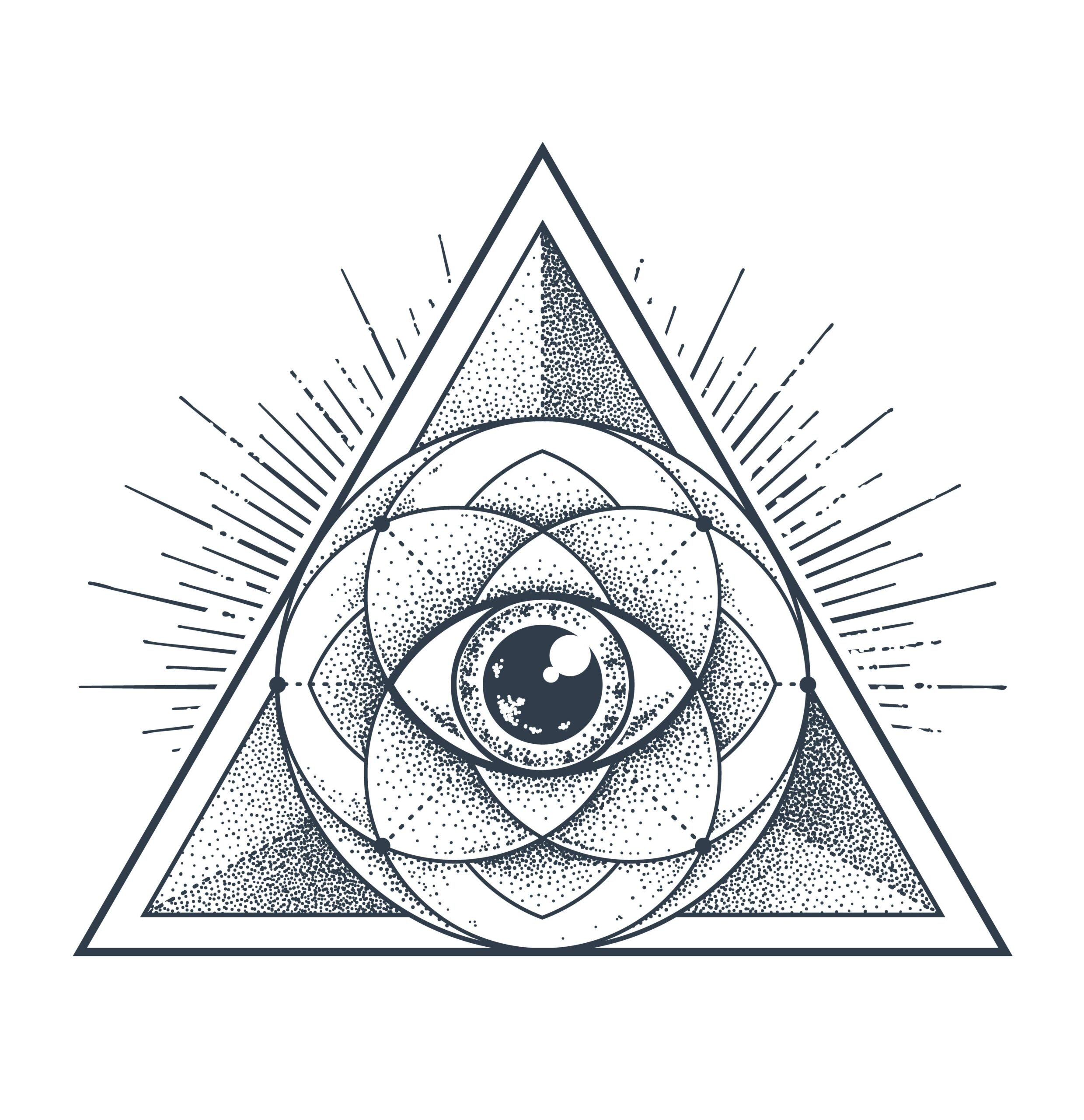 Ejemplo de tatuaje de ojo que todo lo ve en triángulos de geometría sagrada