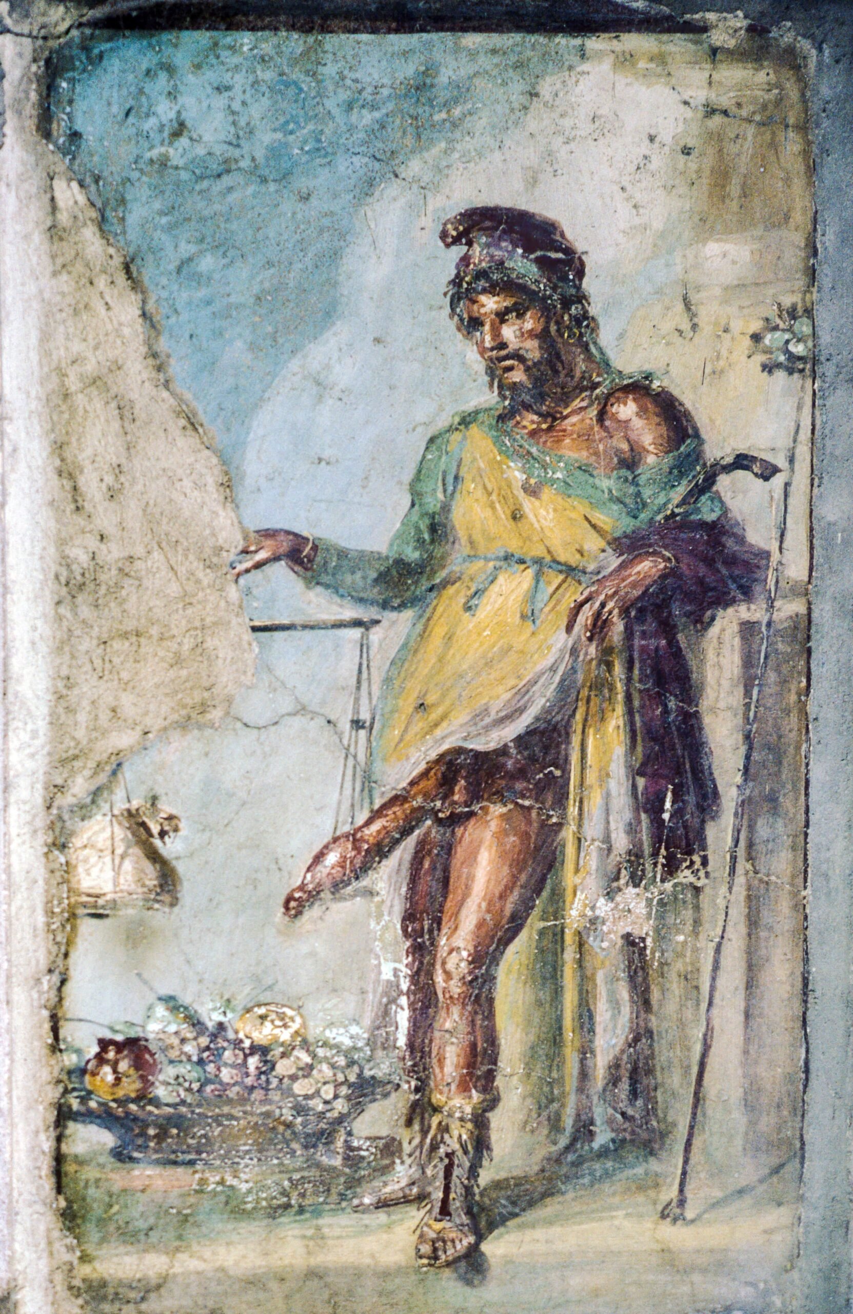 Príapo dios griego de la fertilidad y el deseo en frescos antiguos