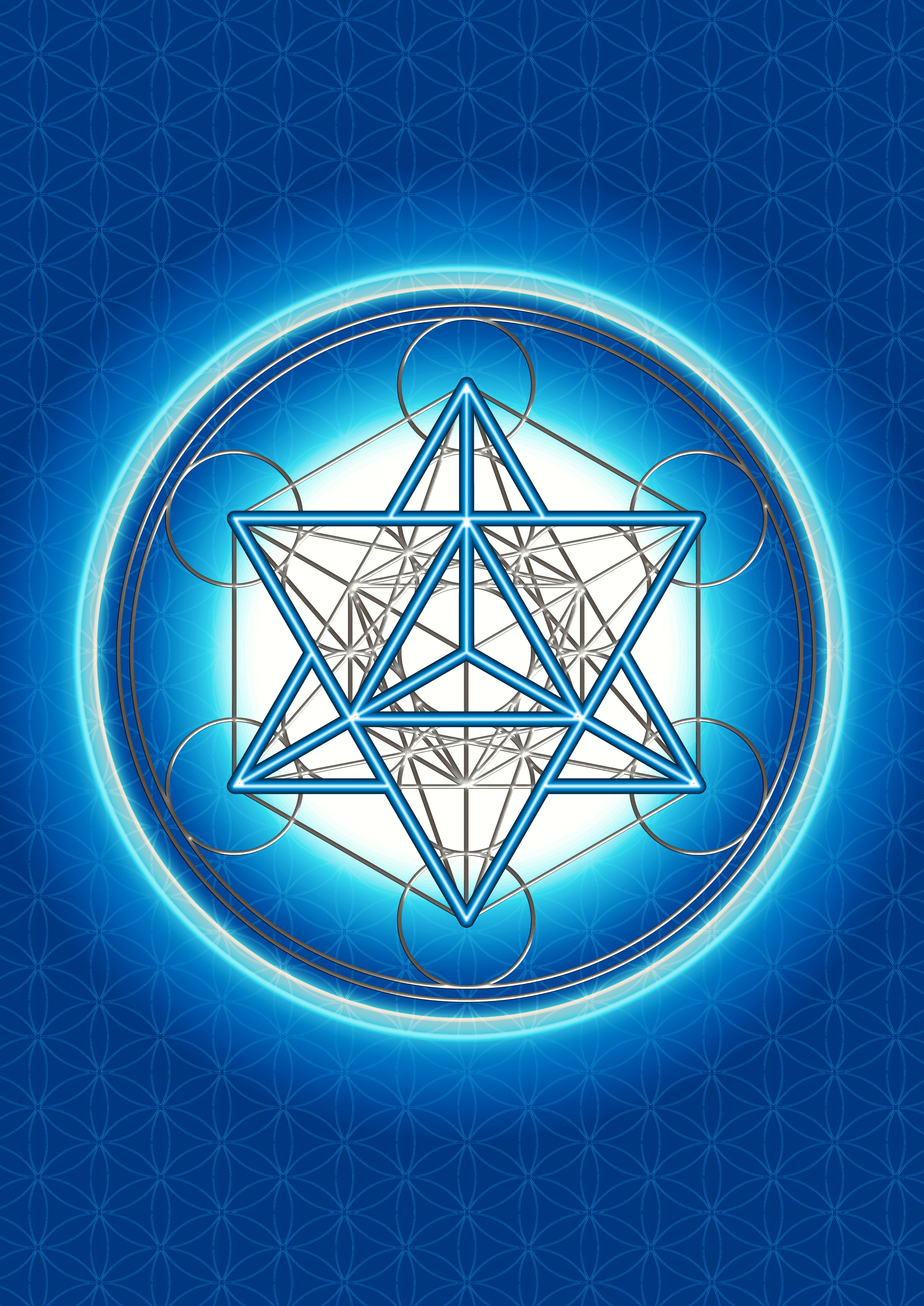 Estrella de Merkaba en el cubo de Metatron, azul y blanco