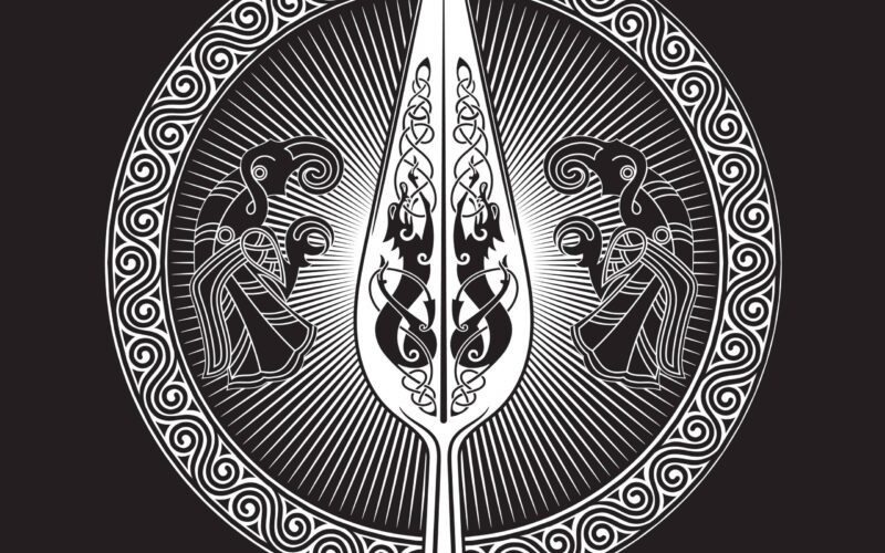 gungnir-odins-spear-symbol-white-on-black-with-odins-ravens-flanking-each-side