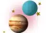 What you need to know about the Jupiter–Uranus conjunction — Jupiter and Uranus in front of a red orb, surrounded by gold stars.